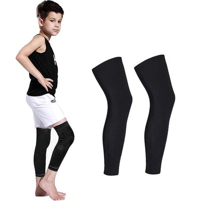 Luwint Long Leg Sleeves for Kids Comfortable Non-Slip UV Protection Thigh Calf Brace Support for Basketball Running Cycling, 1 Pair (Black S)