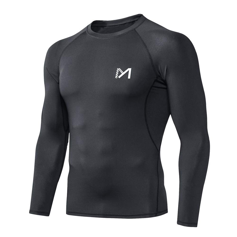MEETYOO Mens Compression Long Sleeve Athletic Workout Undershirt, Black, Large US