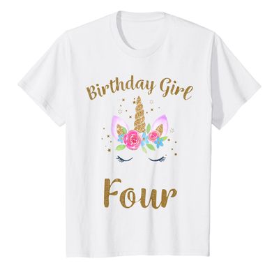 4th Birthday Girl Unicorn Shirt Fourth Birthday Outfit T-Shirt
