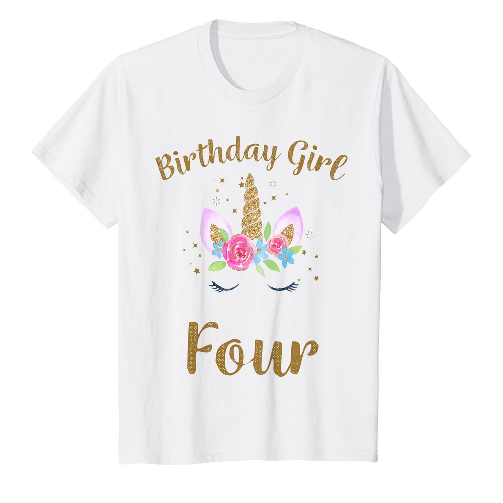4th Birthday Girl Unicorn Shirt Fourth Birthday Outfit T-Shirt