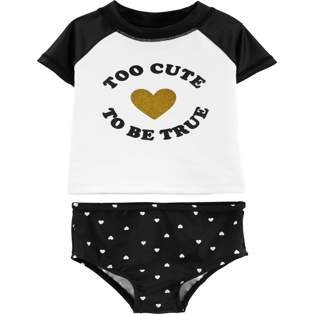 Carter's Girl's Rashguard Set (24 Months, Black/White/Heart)