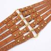 Aecibzo Women's Leather Wide Waist Belt Hollow Out Elastic Stretch Cinch Waistband (Fit waist 26-29 inches, Brown) view 3