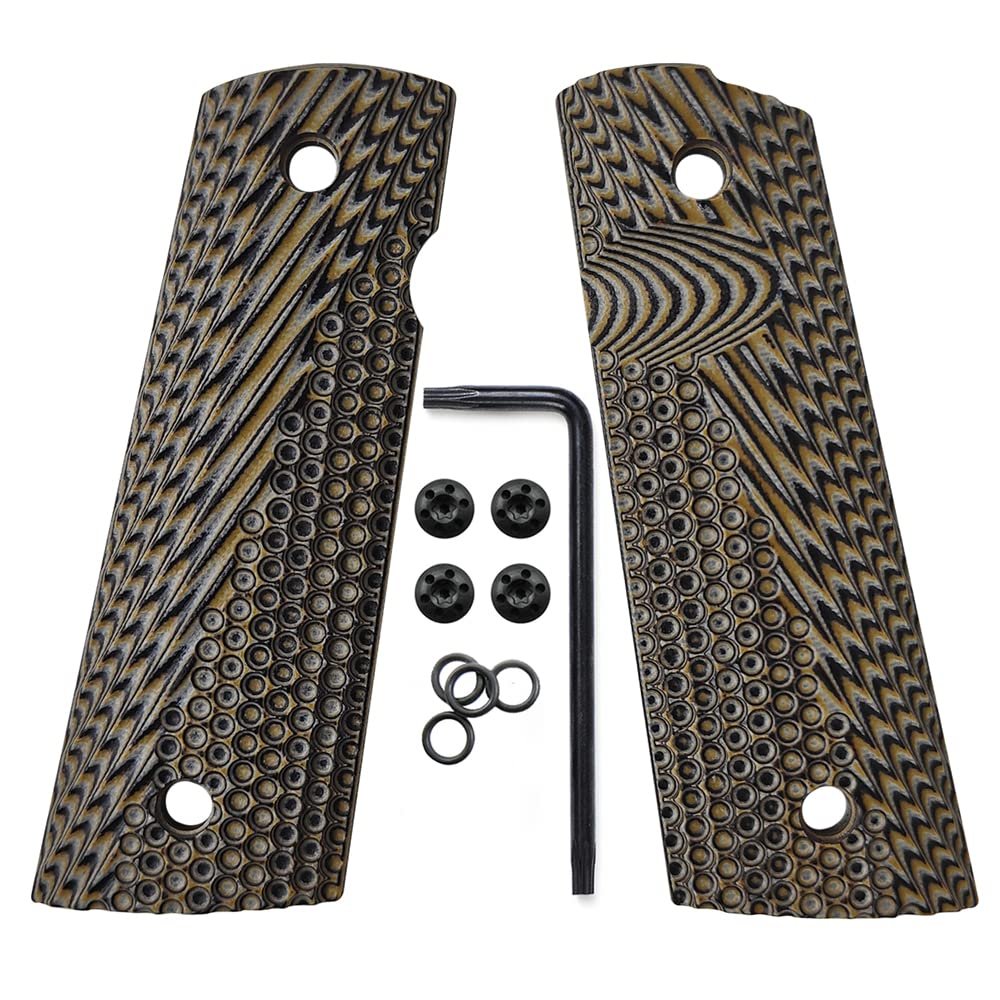 Cool Hand 1911 G10 Grips, Full Size (Government/Commander), Grips Screws Included, Magwell Cut, Mag Release, Ambi Safety Cut, New Generation OPS Texture, Coyote, H1M-JVM-24