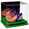 Better Display Cases Acrylic Large Shoe Pair Display Case for Basketball Shoes Soccer Cleats Football Cleats with Mirror, Purple Risers and Turf Base (A082-PR) view 1