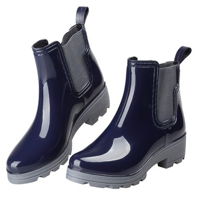 EYUSHIJIA Women's Short Rain Boots Waterproof Slip On Ankle Chelsea Booties (7 B(M), Navy-A)