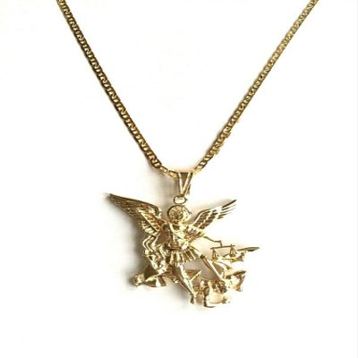 18K Gold Plated Saint Michael Necklace 24" Long/Cadena DE SAN Miguel PROTECCIN 24" Largo -55mm