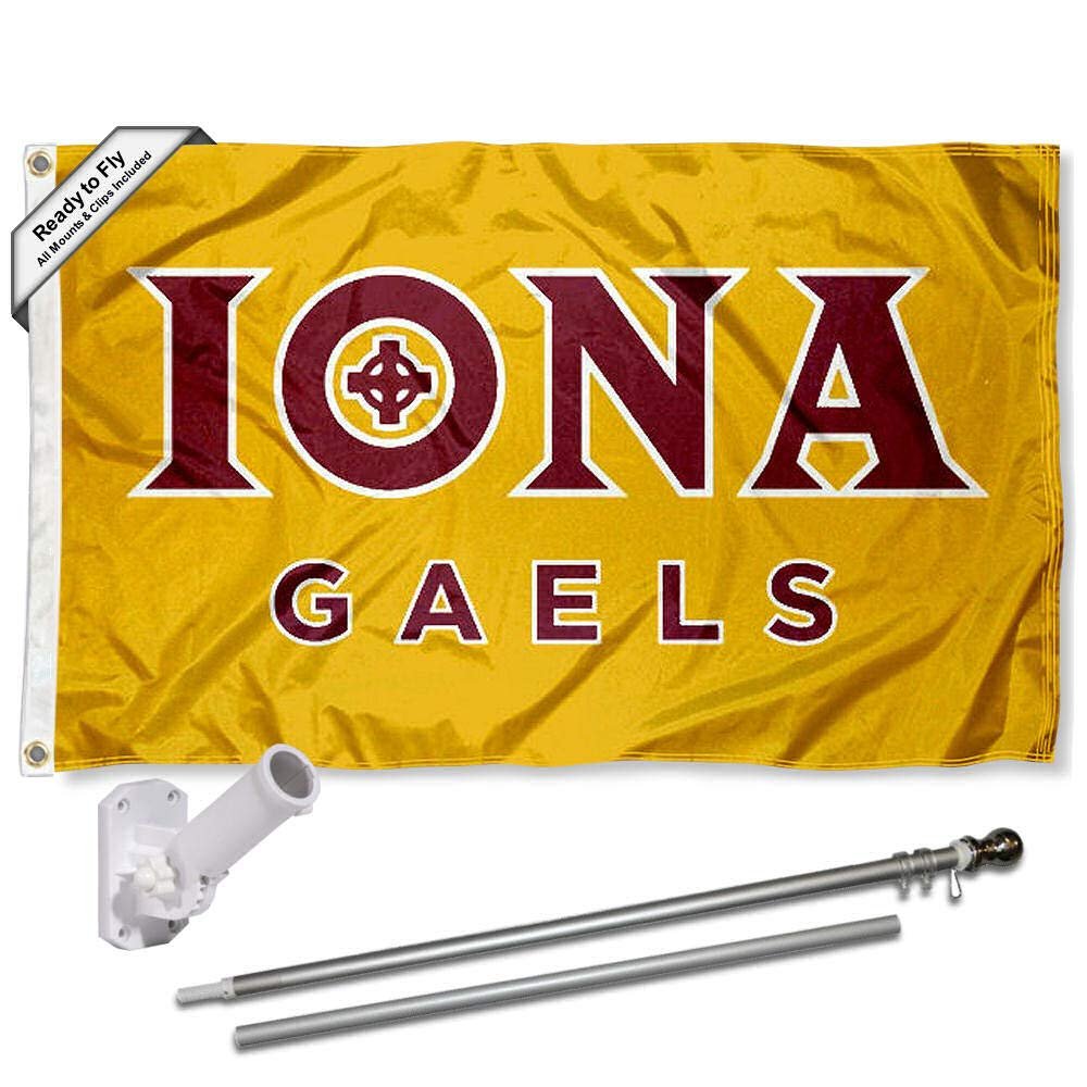 Iona College Gaels Gold Flag with Pole and Bracket Complete Set