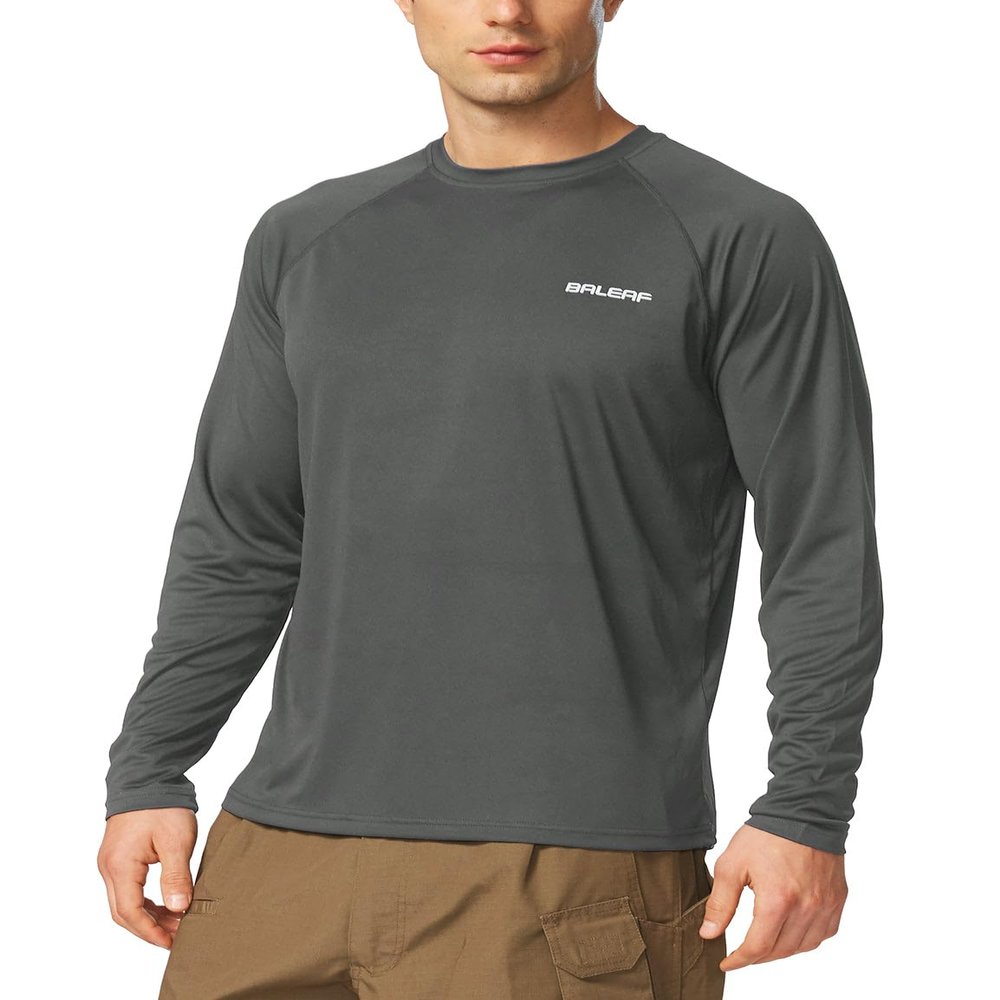 baleaf Men's Sun Protection Shirts UV SPF T-Shirts UPF 50+ Long Sleeve Rash Guard Lightweight Hiking Summer Deep Gray Size L