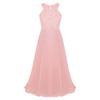 Agoky Kids Big Girls Chiffon Pageant Party Wedding Flower Girl Dress Junior Bridesmaid Long Gowns Pink Lace Cutout Back 6 view 1
