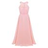 Agoky Kids Big Girls Chiffon Pageant Party Wedding Flower Girl Dress Junior Bridesmaid Long Gowns Pink Lace Cutout Back 6 view 2