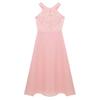 Agoky Kids Big Girls Chiffon Pageant Party Wedding Flower Girl Dress Junior Bridesmaid Long Gowns Pink Lace Cutout Back 6 view 3
