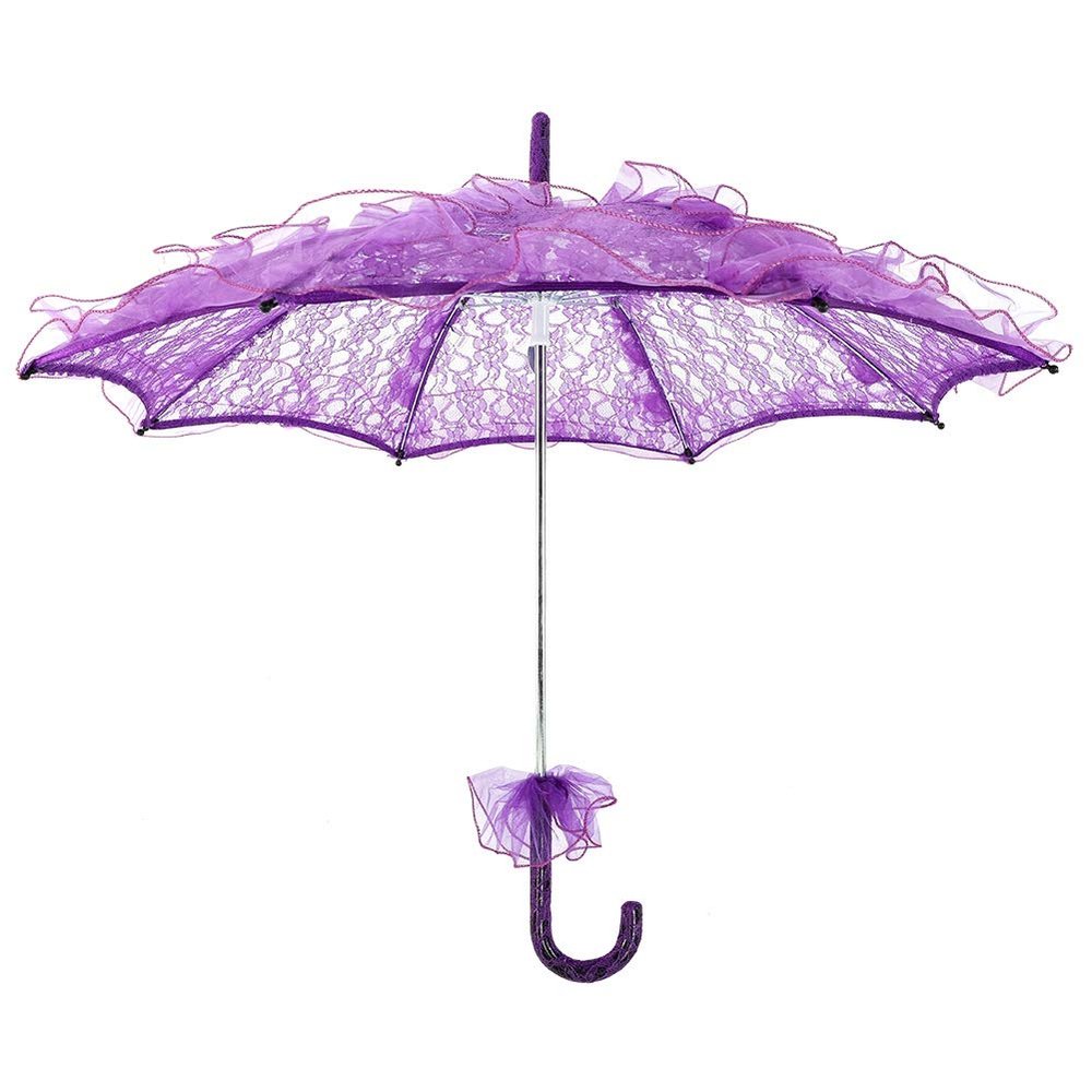 Fdit Bridal Lace Cotton Umbrella Parasol Costume for Wedding Parties Dancing Photography Prop(Purple)