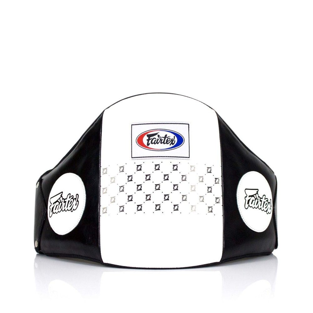 Fairtex BPV1 Muaythai Training Belly Pad | Core Protection for Coaches in Boxing, Muay Thai, Kickboxing | Syntek Leather |Maximum Durability, Secure Fit | Multi-Sport Body Protector-(Black/White)