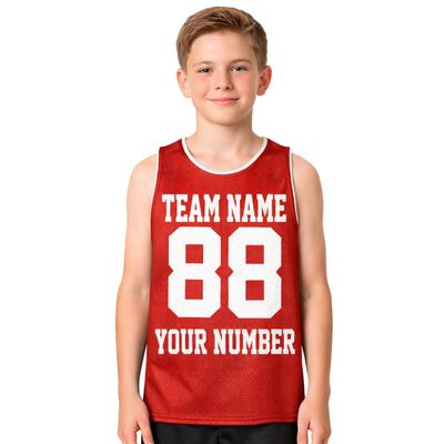 Custom Basketball Jersey for Kids Boys Girls Personalized Youth Mesh Shirt with Name and Number, Team Uniform Sports Tee True Red