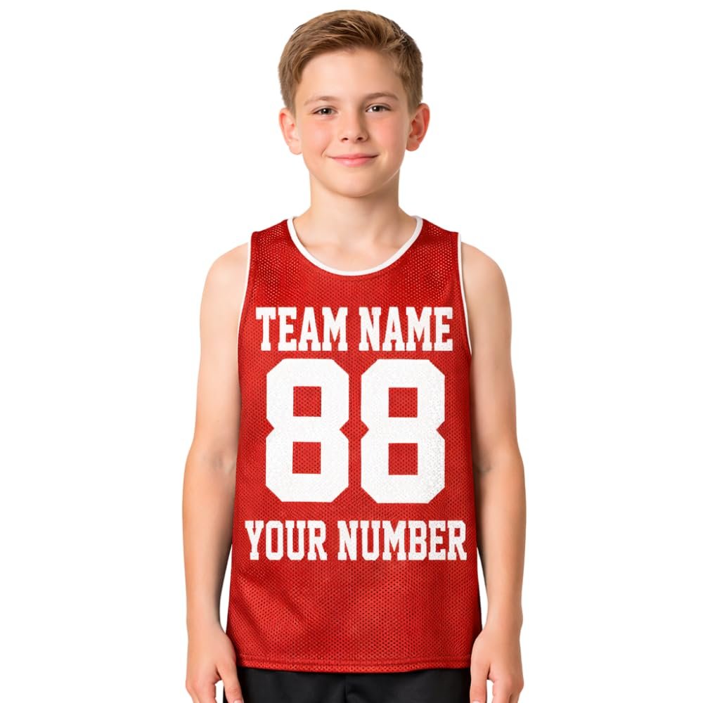 Custom Basketball Jersey for Kids Boys Girls Personalized Youth Mesh Shirt with Name and Number, Team Uniform Sports Tee True Red