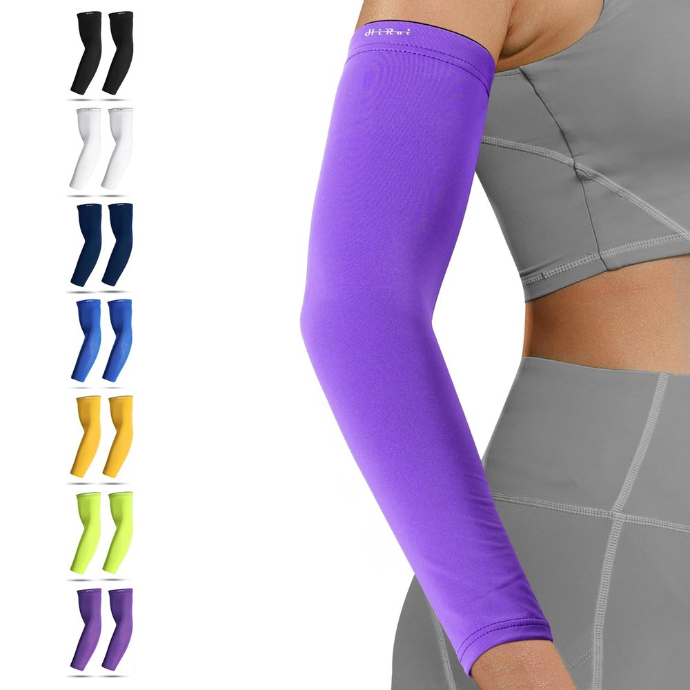 HiRui Arm Compression Sleeves for Men Women Youth Kids, UV Protection 20-30mmHG Support, Great for Running Cycling Basketball Golf Tattoo Cover, Breathable Moisture-Wicking (Purple, Large)