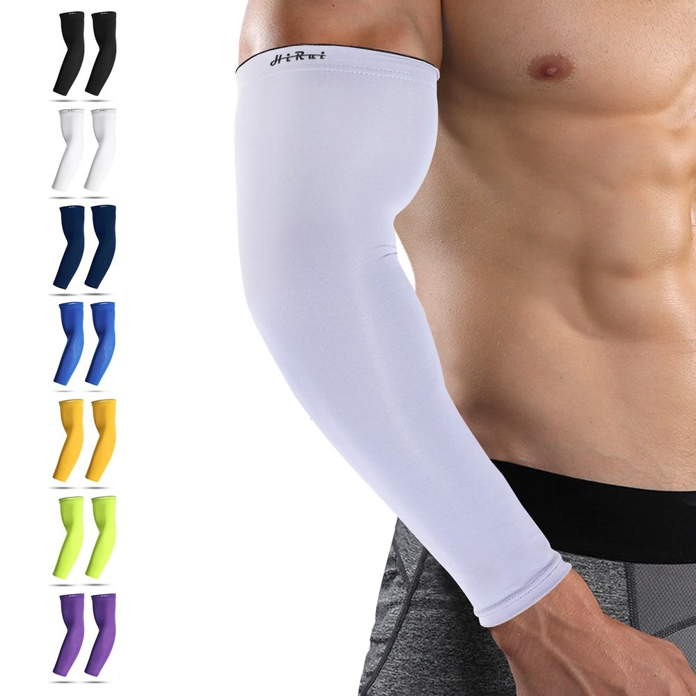 HiRui Arm Compression Sleeves for Men Women Youth Kids, UV Protection 20-30mmHG Support, Great for Running Cycling Basketball Golf Tattoo Cover, Breathable Moisture-Wicking (White, 2X-Large)