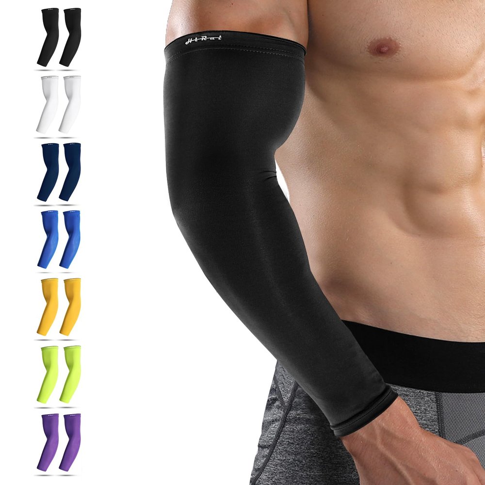 HiRui Arm Compression Sleeves for Men Women Youth Kids, UV Protection 20-30mmHG Support, Great for Running Cycling Basketball Golf Tattoo Cover, Breathable Moisture-Wicking (Black, 2X-Large)