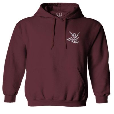 0012. Good Vibe Bones Hand Shaka Cool Vintage Hipster Graphic Sweatshirt Pullover Hoodie (Maroon, Medium)