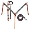 Showman Turquoise & Orange Aztec Design Beaded Headstall & Breast Collar Set view 1