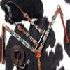 Showman Turquoise & Orange Aztec Design Beaded Headstall & Breast Collar Set view 2
