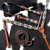 Showman Turquoise & Orange Aztec Design Beaded Headstall & Breast Collar Set view 3