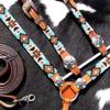 Showman Turquoise & Orange Aztec Design Beaded Headstall & Breast Collar Set view 4