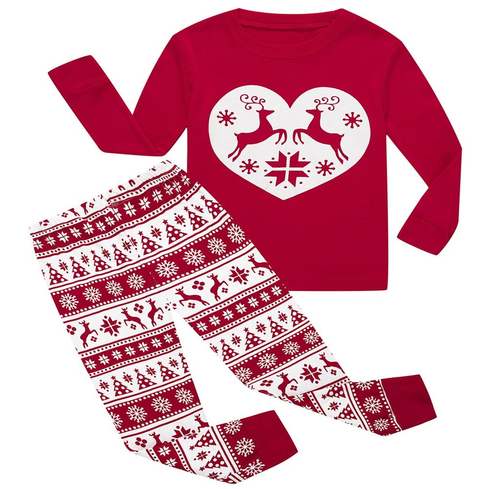 Little bety Boys Christmas Reindeer Pajamas Toddler Boys Holiday Cotton Pjs Boys Long Sleeve Size 7 Red