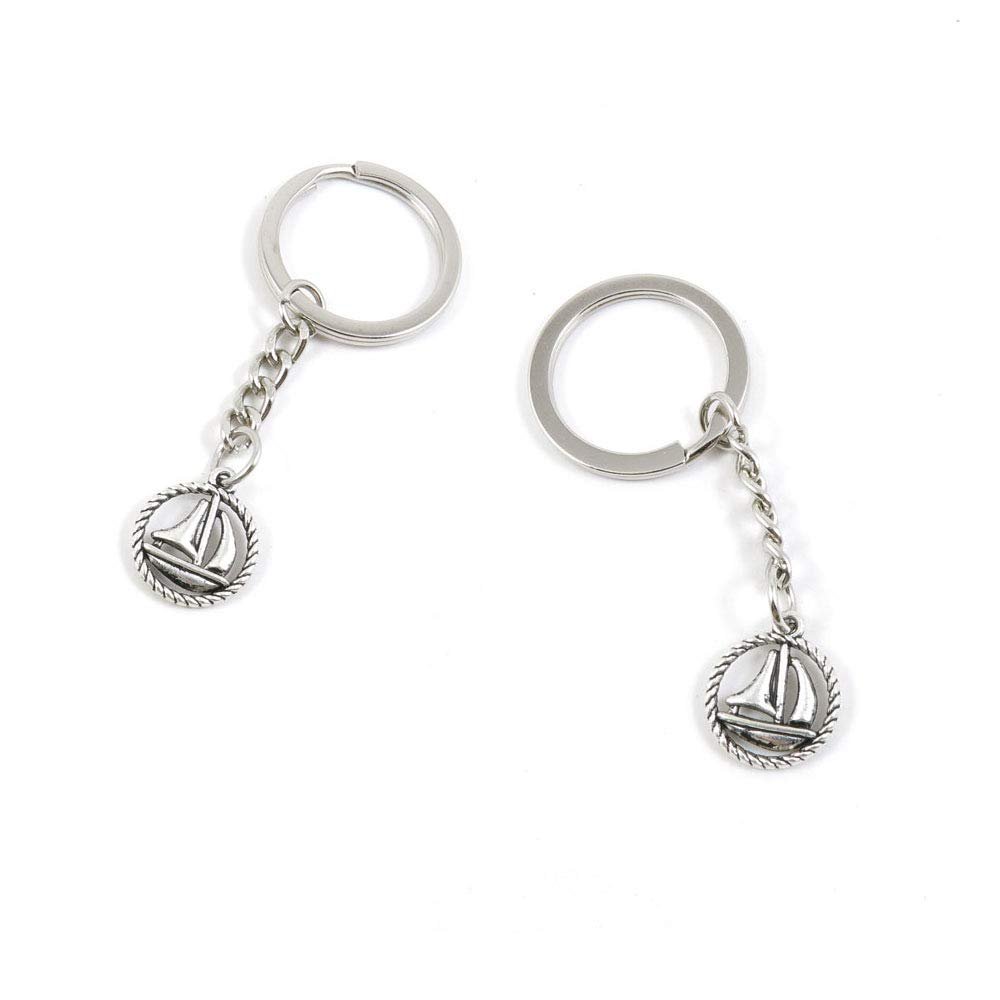 100 PCS Antique Silver Keyrings Keychains Key Ring Chains Tags Clasps B7QR3 Sailboat Sailing Boat