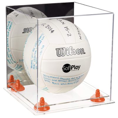 Better Display Cases Acrylic Volleyball Display Case with Mirror Case, Orange Risers and Clear Base 9.75" X 9.75" X 9.75" (A027/B02)