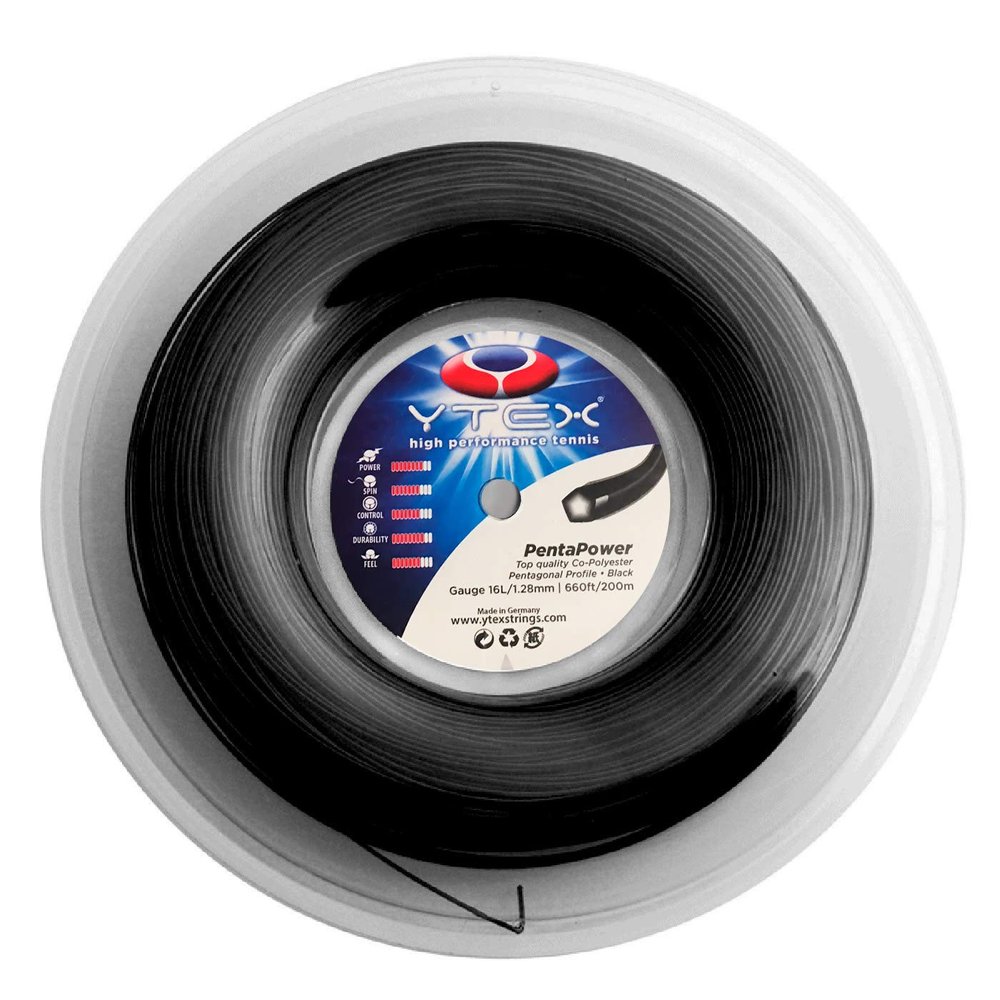YTEX PentaPower Black Tennis Racquet String Reel (16L Gauge, 1.28mm)