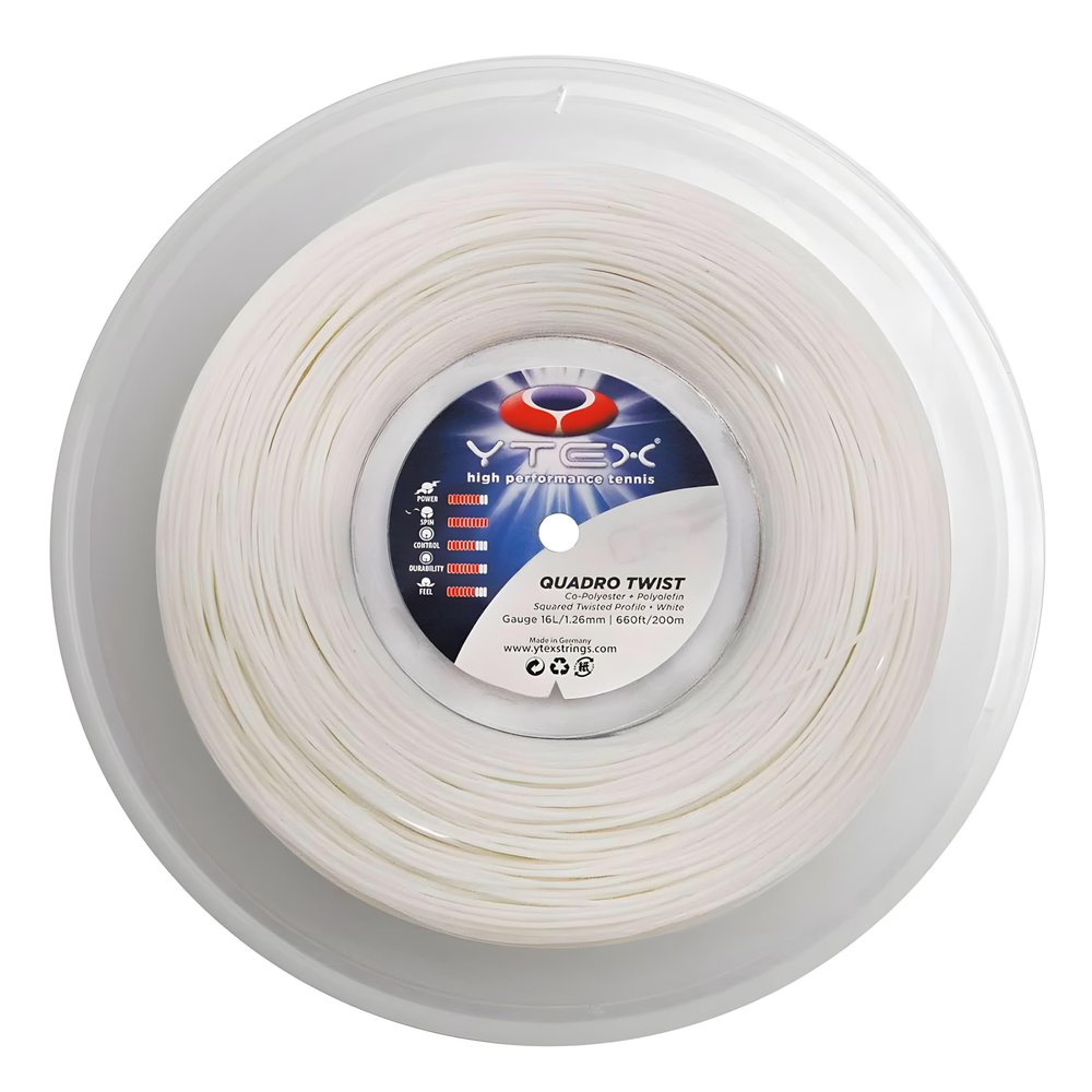YTEX Quadro Twist White Tennis Racquet String Reel (16L Gauge, 1.26mm)