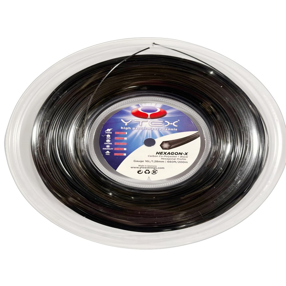 YTEX Hexagon-X Black Tennis Racquet String Reel (16 Gauge, 1.28mm)