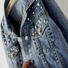 Kedera Women Oversized Denim Jacket Embroidered Pearls Beading Jeans Coat (Blue, X-Small) view 2