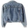 Kedera Women Oversized Denim Jacket Embroidered Pearls Beading Jeans Coat (Blue, X-Small) view 3
