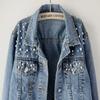 Kedera Women Oversized Denim Jacket Embroidered Pearls Beading Jeans Coat (Blue, X-Small) view 4