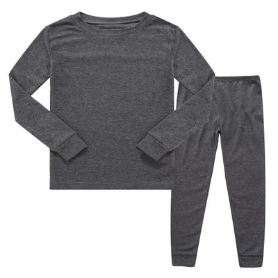 Family Feeling Boys Girls Kids Pajamas Solid Colors 2 Piece Pajama Long Sleeve Pyjamas Set Cotton Grey Size 5