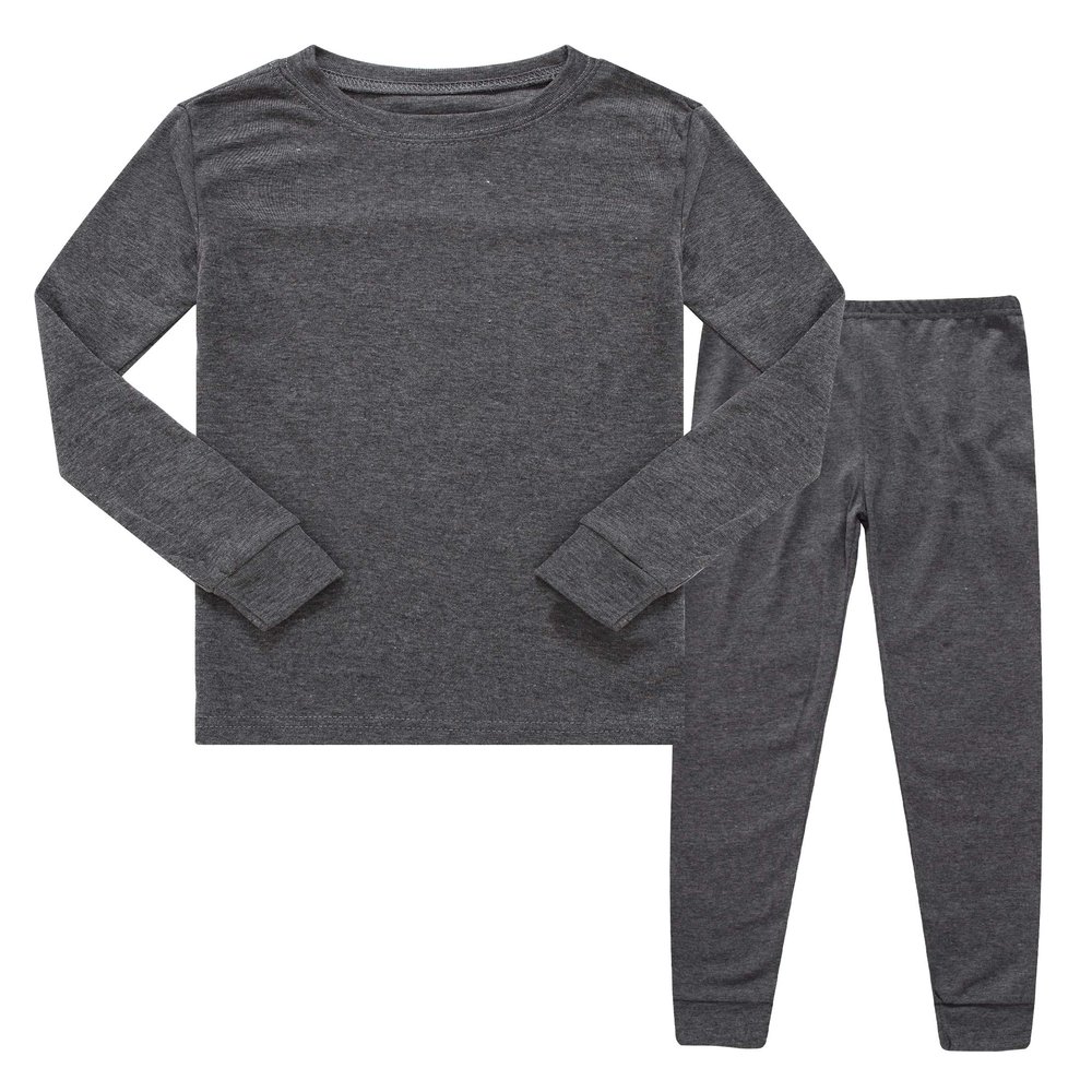 Family Feeling Boys Girls Kids Pajamas Solid Colors 2 Piece Pajama Long Sleeve Pyjamas Set Cotton Grey Size 5
