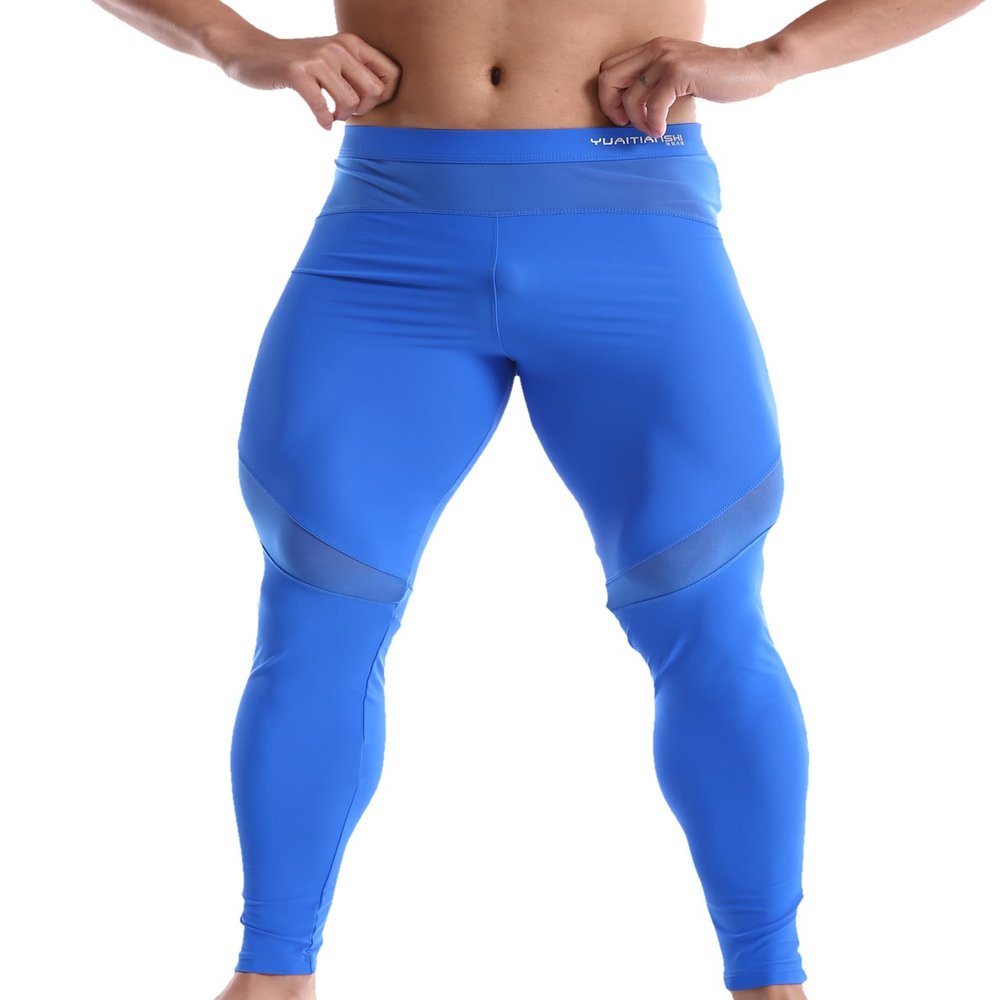 BRAVE PERSON Men's Mesh Yoga Trousers, Fitness Shorts, Cycling Pants D61-62 (M / 28"-32", D61-Blue)