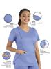 Maevn Matrix Womens Modern Fit Double V-Neck Medical Nurse Scrub Top, 3 Pockets, Inner Utility Loop, Bungee Loop Ceil Blue view 2