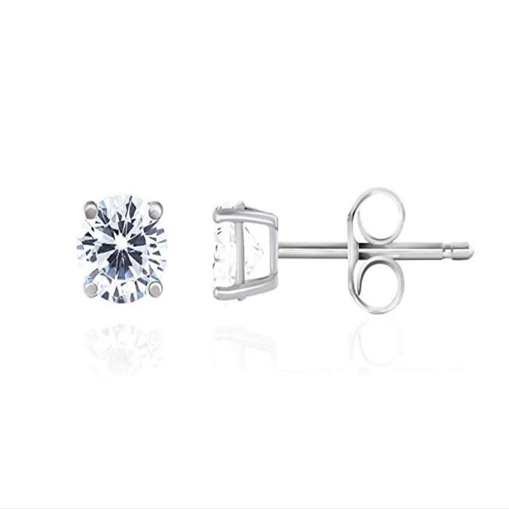 1 pair Adabele Real 925 Sterling Silver Hypoallergenic 4mm/0.25 Carat Stud Earrings Round Cut Cubic Zirconia CZ Imitation Diamond Gemstone Small Tiny Solitaire Women Jewelry SSE74-4