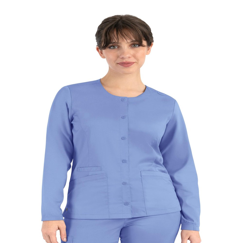 Maevn Matrix Round Neck Snap Button Scrub Jacket (Large, Ceil Blue)