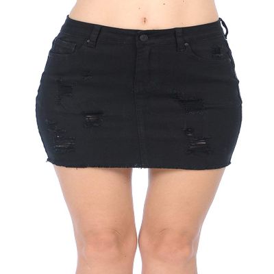 Wax Women's Juniors Casual Distressed A-Line Denim Short Skirt, Black, s