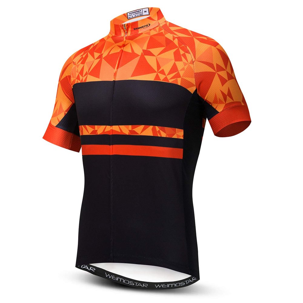 Weimostar Men's Cycling Jersey Short Sleeve Bike Shirt Riding Tops Outdoor MTB Bicycle Clothing Orange Black Size L