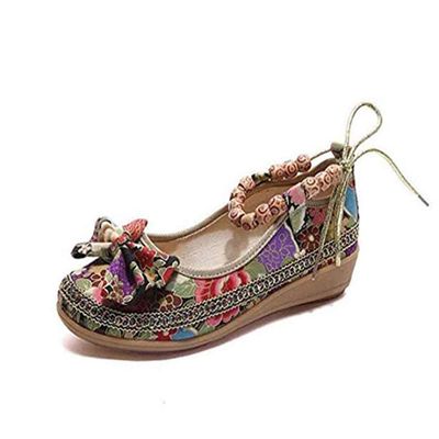 BININBOX Flat Shoes,Retro Women Ethnic Beading Round Toe Colorful Loafers Casual Embroidered Shoes(9.5 M US,Black)