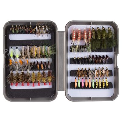 BASSDASH 76pcs Fly Fishing Flies Kit with Fly Box for Trout Fishing Include Nymphs, Dry Wet Flies, Streamers