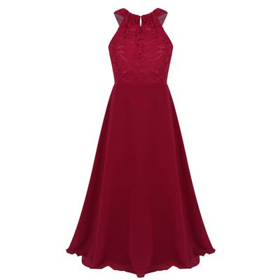 Agoky Kids Big Girls Chiffon Pageant Party Wedding Flower Girl Dress Junior Bridesmaid Long Gowns Burgundy Lace Cutout Back 6