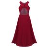 Agoky Kids Big Girls Chiffon Pageant Party Wedding Flower Girl Dress Junior Bridesmaid Long Gowns Burgundy Lace Cutout Back 6 view 2