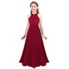 Agoky Kids Big Girls Chiffon Pageant Party Wedding Flower Girl Dress Junior Bridesmaid Long Gowns Burgundy Lace Cutout Back 6 view 4