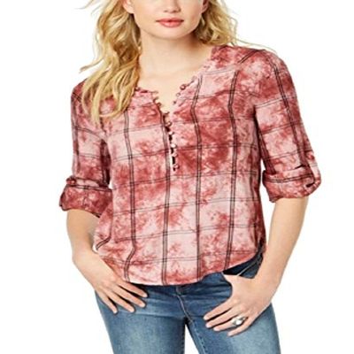 American Rag Juniors Tie Dye Plaid Button Up Top Wild Ginger Combo 2XL